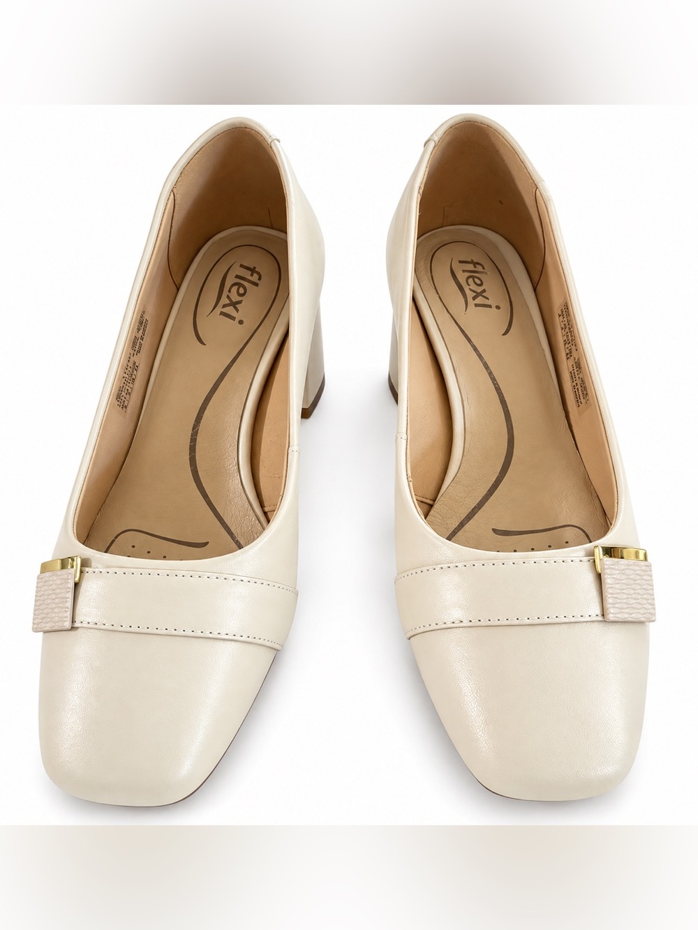 Flexi Women’s Genuine Leather Cream Block Heel Pumps Size 6